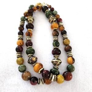 Vintage Multicolor Beaded Necklace Classic Retro Jewelry